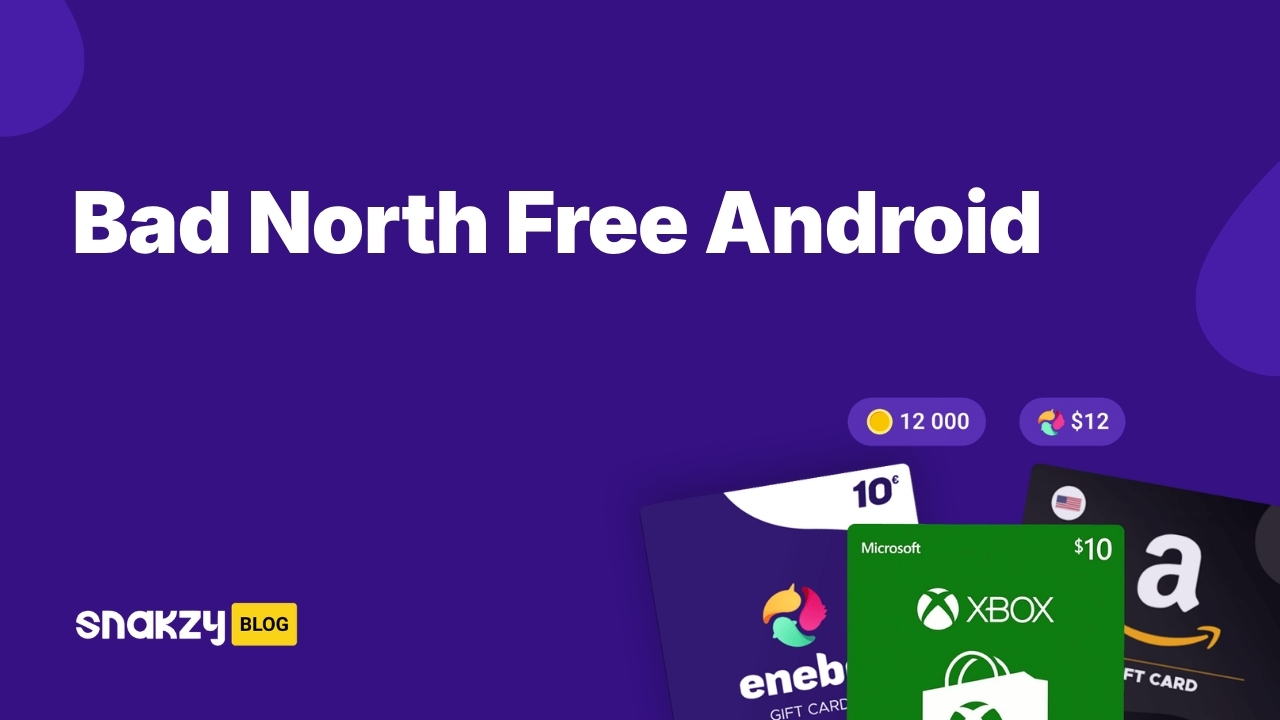 Featured card showing how to get the Bad North APK free on Android through Snakzy rewards.