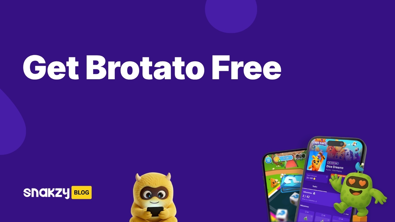 Featured image card for the Brotato APK free guide on Snakzy showing how to earn the game on Android.