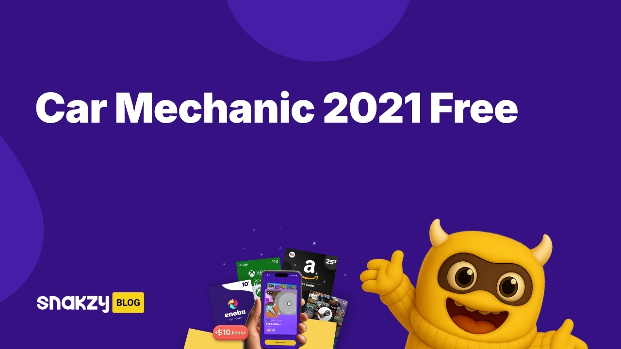 Featured card for getting a Car Mechanic Simulator 2021 key free through Snakzy rewards.
