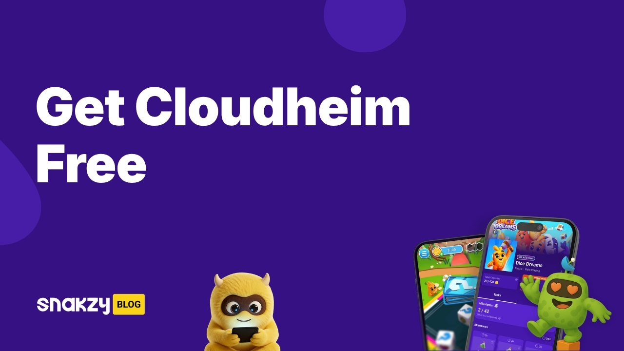 Featured image card showing how to get a Cloudheim Steam key free using Snakzy reward coins.