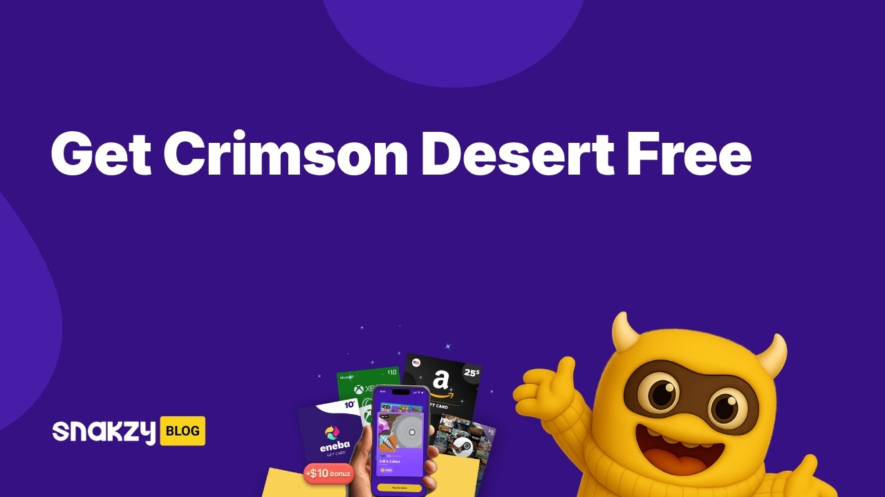 Featured image card for the Snakzy guide on how to get Crimson Desert free using earned Steam gift cards.
