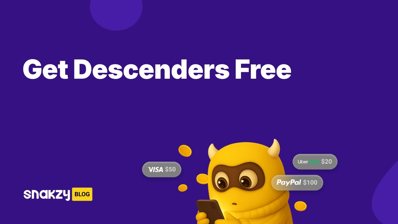 Featured image card for a guide on how to get the Descenders APK free on Android using Snakzy rewards.