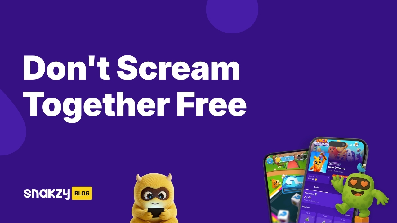 Featured card for getting don't scream together free on Steam through Snakzy rewards.