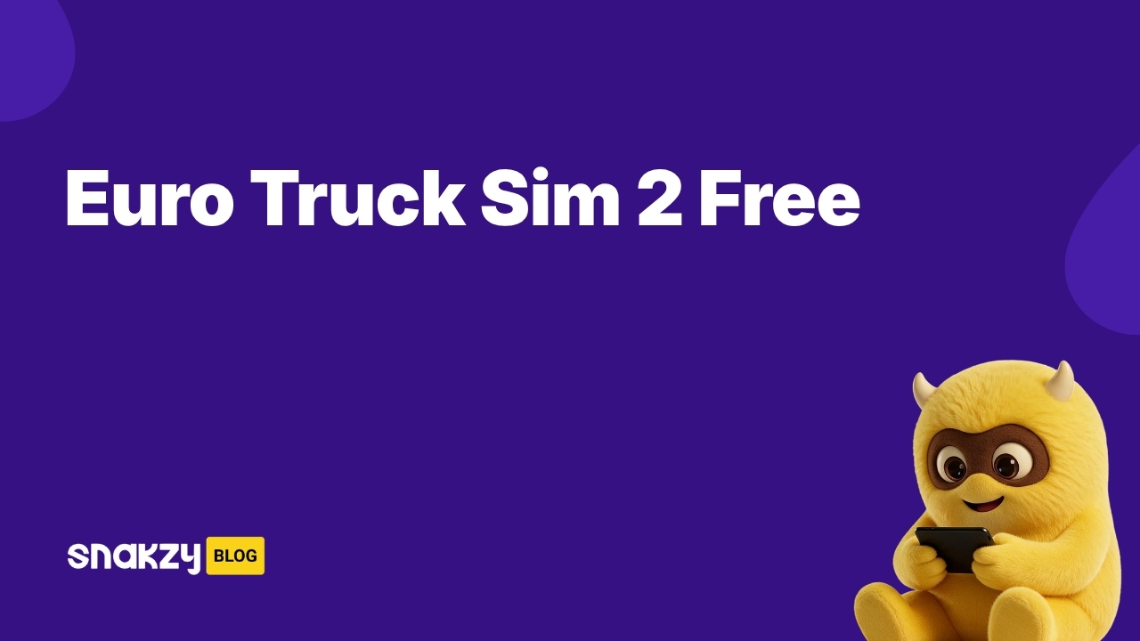 Featured image card for the Euro Truck Simulator 2 free guide on Snakzy, showing how to earn a Steam gift card to buy the game.
