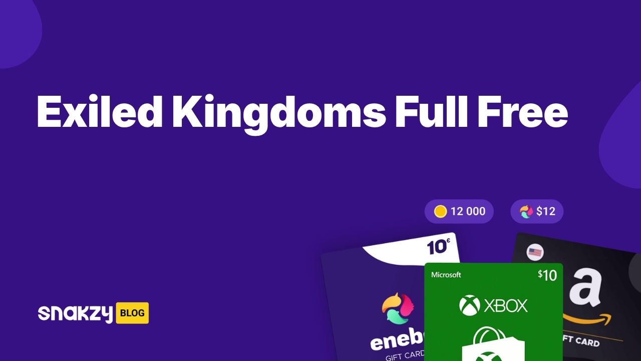 Featured card showing how to get the Exiled Kingdoms full APK on Android through Snakzy rewards.