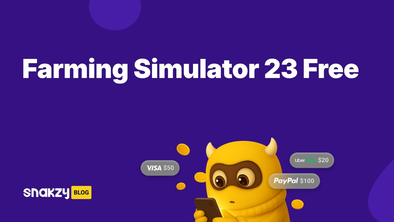 Featured image card showing how to get Farming Simulator 23 APK on Android for free through Snakzy.