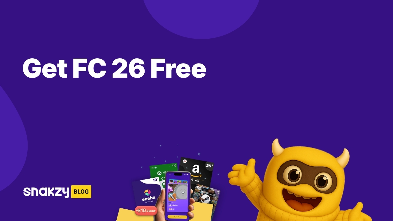 Featured image card for the Snakzy guide on how to get FC 26 free on Steam using earned gift cards.