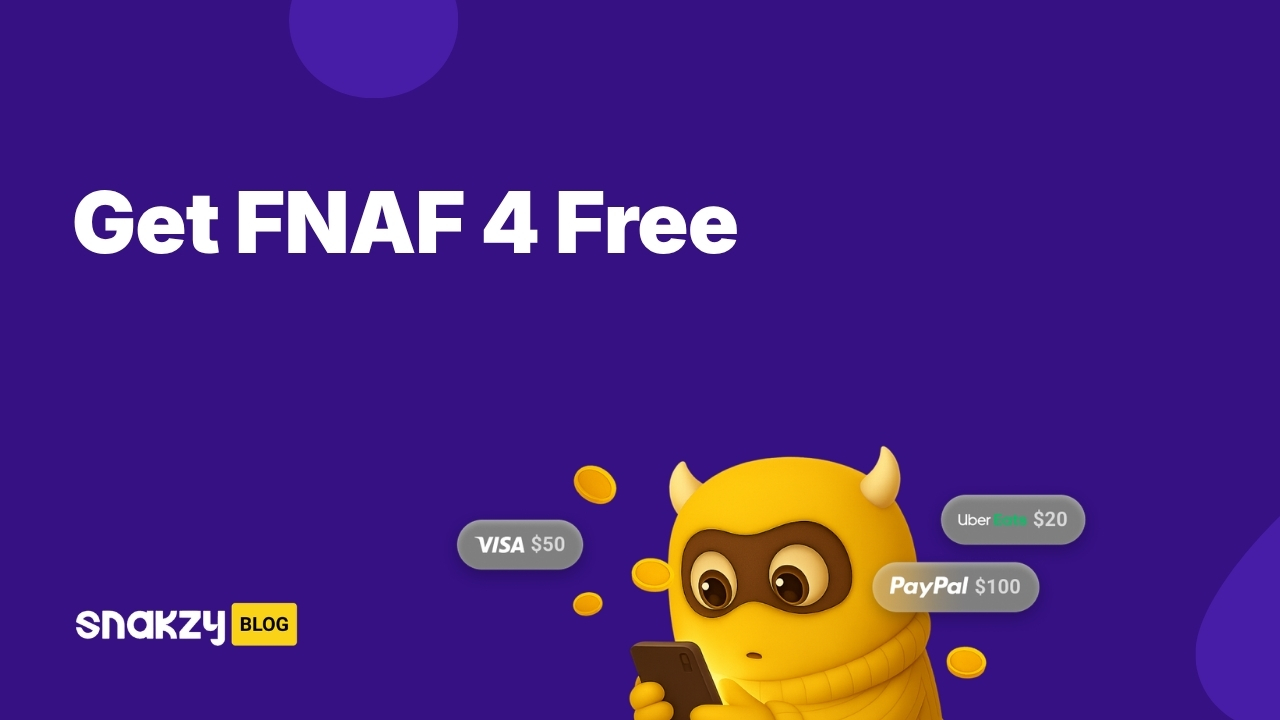 Featured card showing how to get the FNAF 4 APK on Android for free through Snakzy.