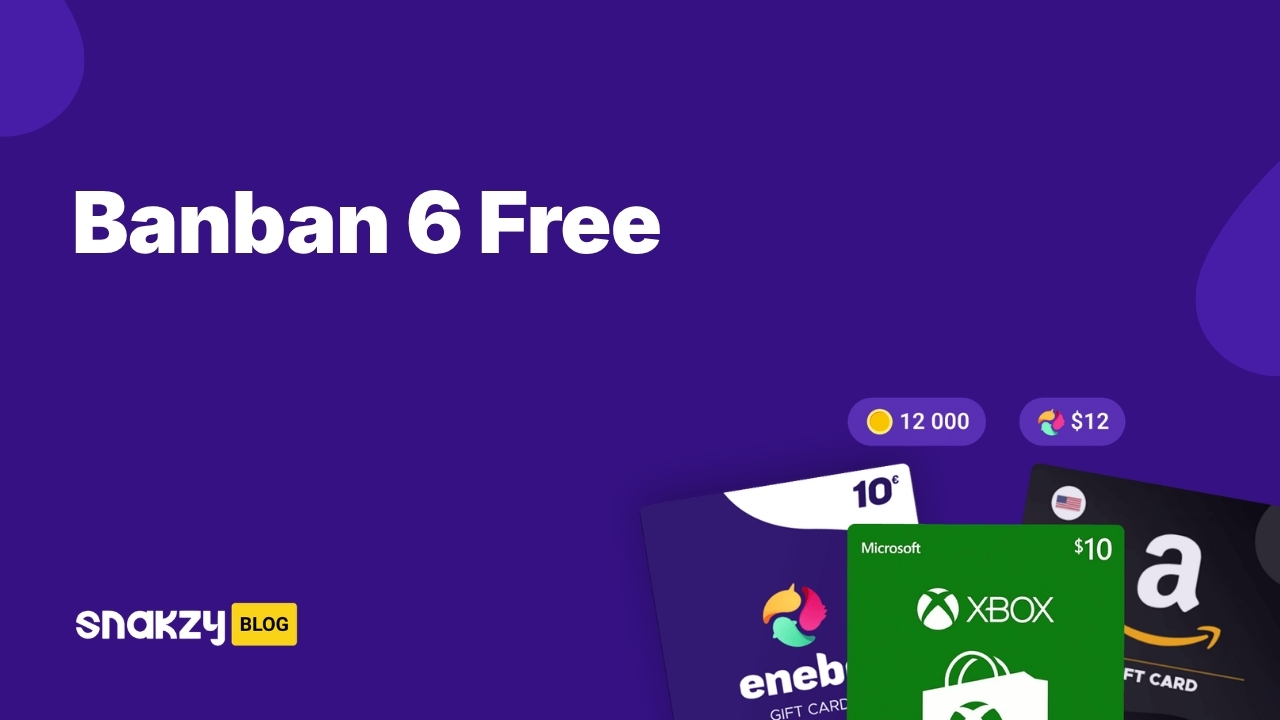 Featured card showing how to get the Garten of Banban 6 APK free through Snakzy rewards.