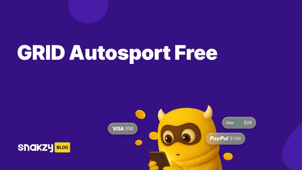 Featured card showing how to get the GRID Autosport APK on Android for free through Snakzy.