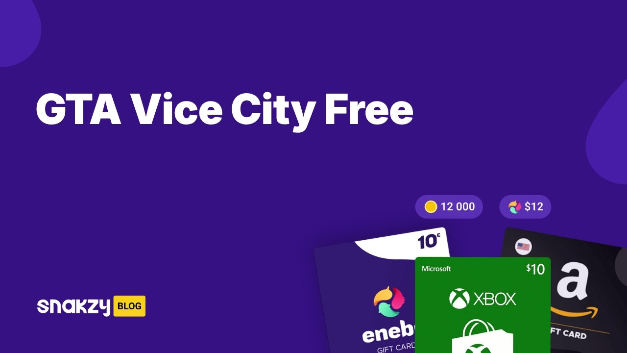 Featured image card for getting GTA Vice City APK free on Android through Snakzy rewards.