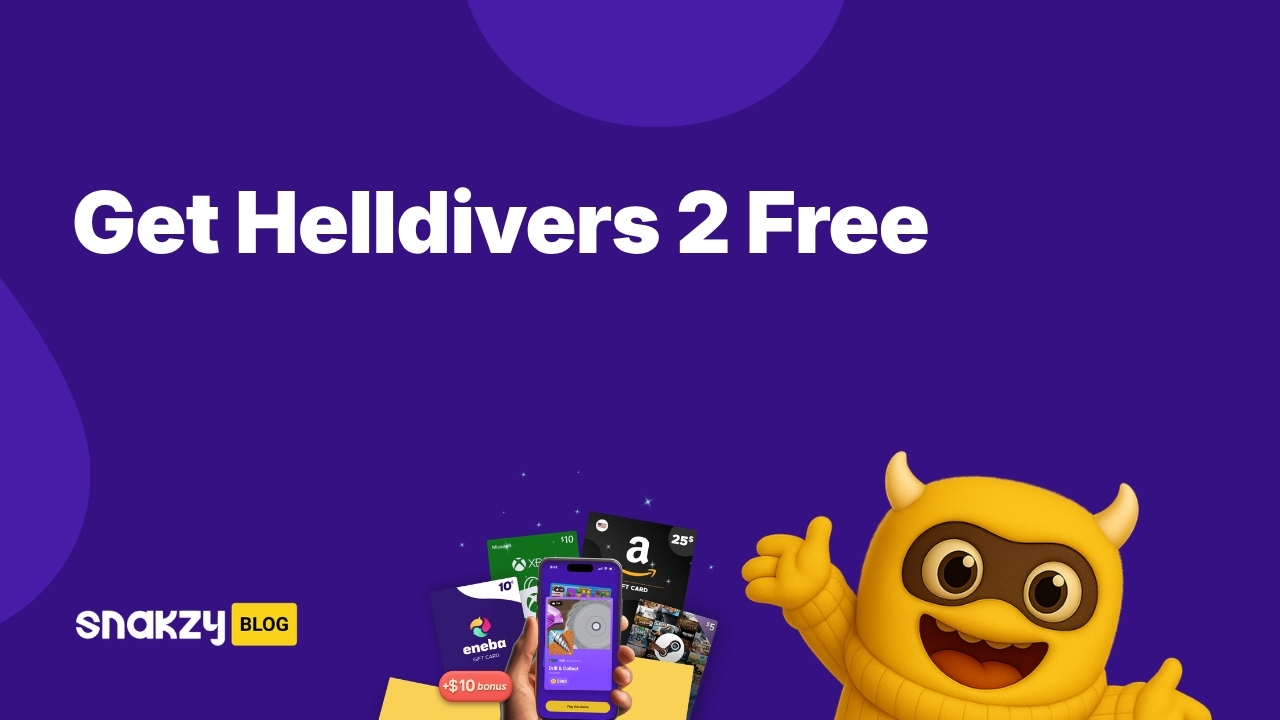 Featured image card for a guide on getting Helldivers 2 free through the Snakzy play-to-earn app.