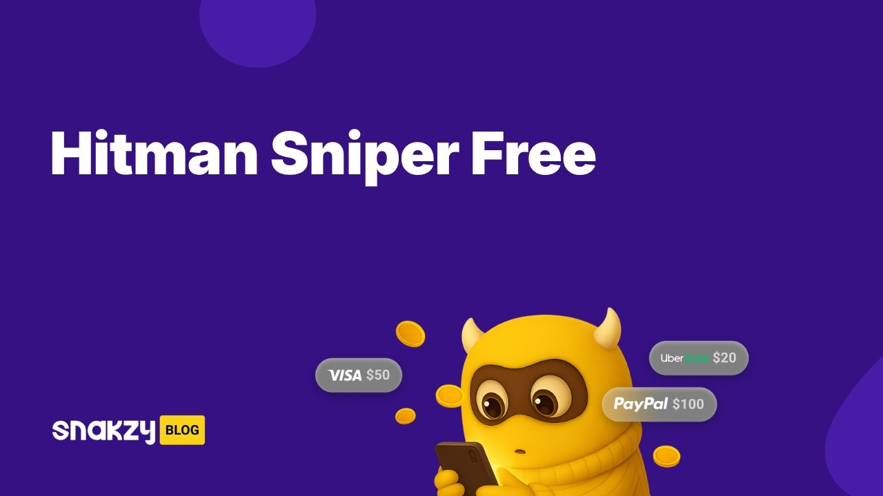 Featured image card for the Snakzy guide on getting Hitman Sniper APK free on Android through earned Google Play gift cards.