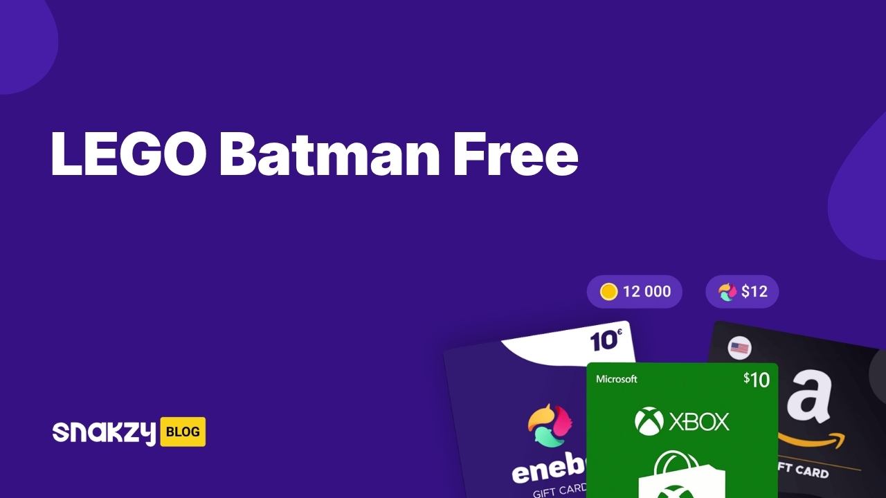 Featured image card for getting LEGO Batman Beyond Gotham APK free on Android through Snakzy rewards.