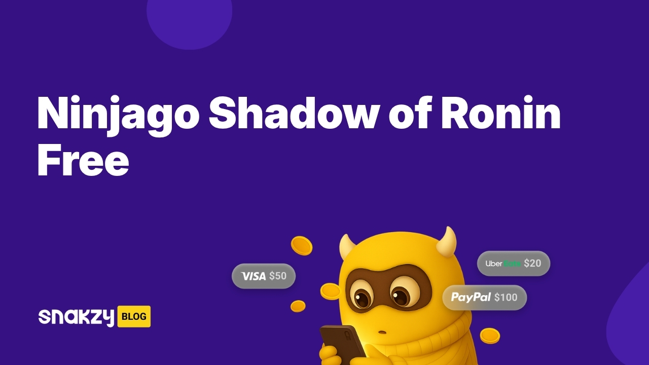 Featured image card for the Snakzy guide on getting LEGO Ninjago Shadow of Ronin APK free through Google Play gift cards.