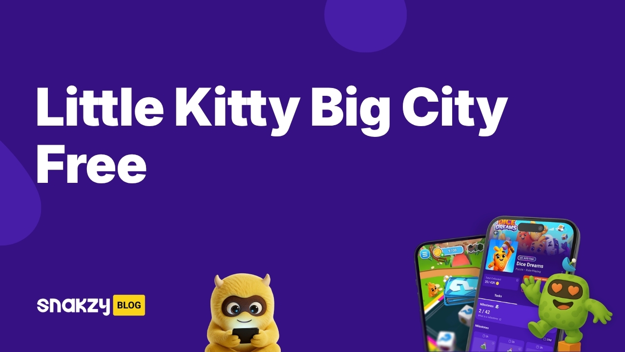 Featured image card for a guide on how to get Little Kitty, Big City free online using Snakzy rewards.