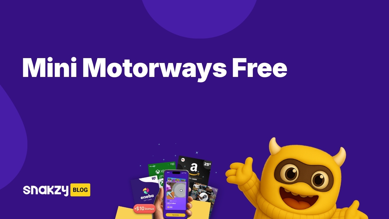 Featured image card for the mini motorways free guide on Snakzy showing how to earn a Steam gift card.