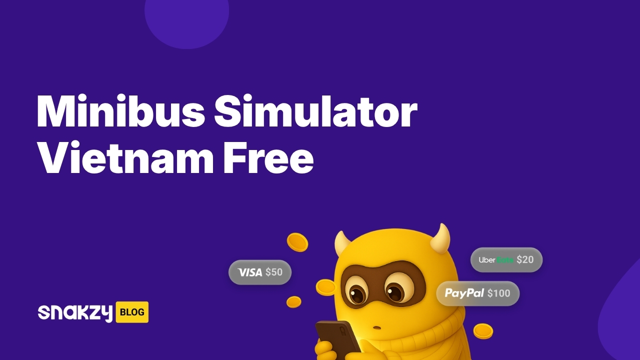 Featured card for a guide on playing Minibus Simulator Vietnam free on Android using Snakzy rewards.
