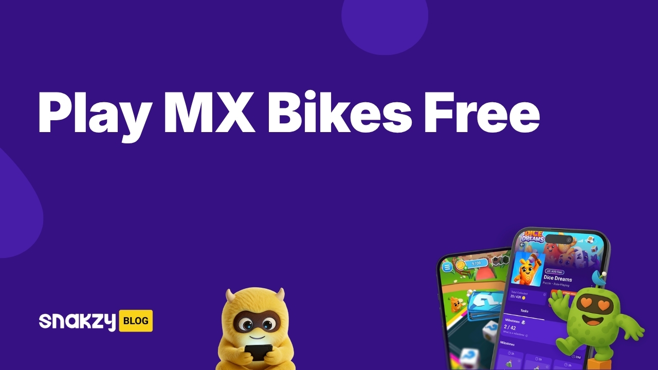 Featured card showing how to get MX Bikes free on Steam using Snakzy rewards.