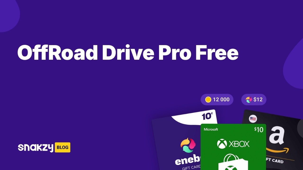 Featured image card for earning OffRoad Drive Pro free on Android through Snakzy Google Play gift cards.
