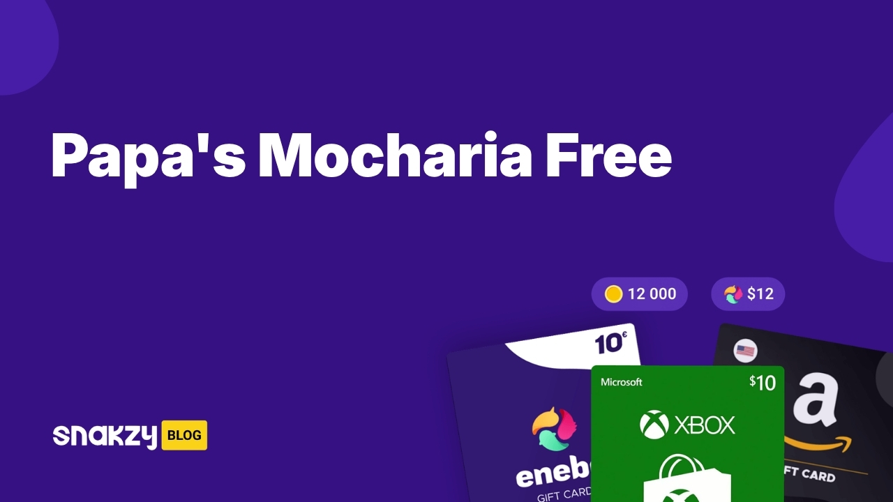 Featured image card for getting papa's mocharia apk free through Snakzy rewards.