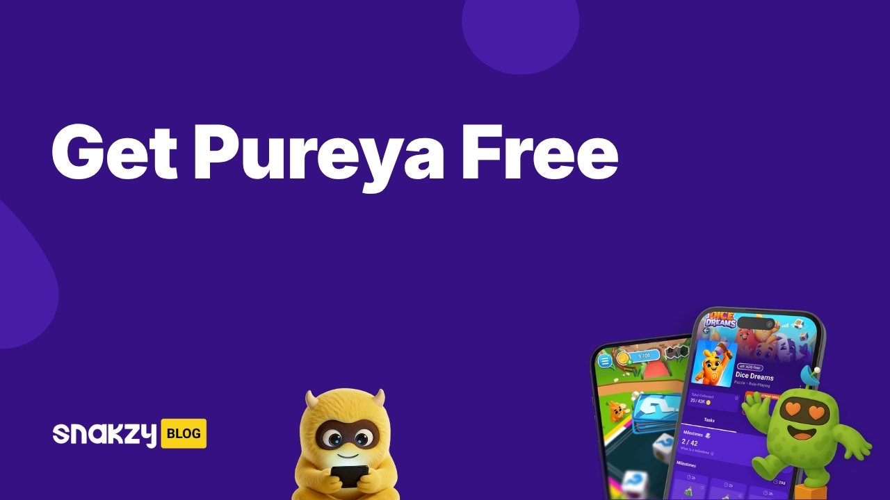 Featured card for getting the Pureya APK free on Android through Snakzy rewards.