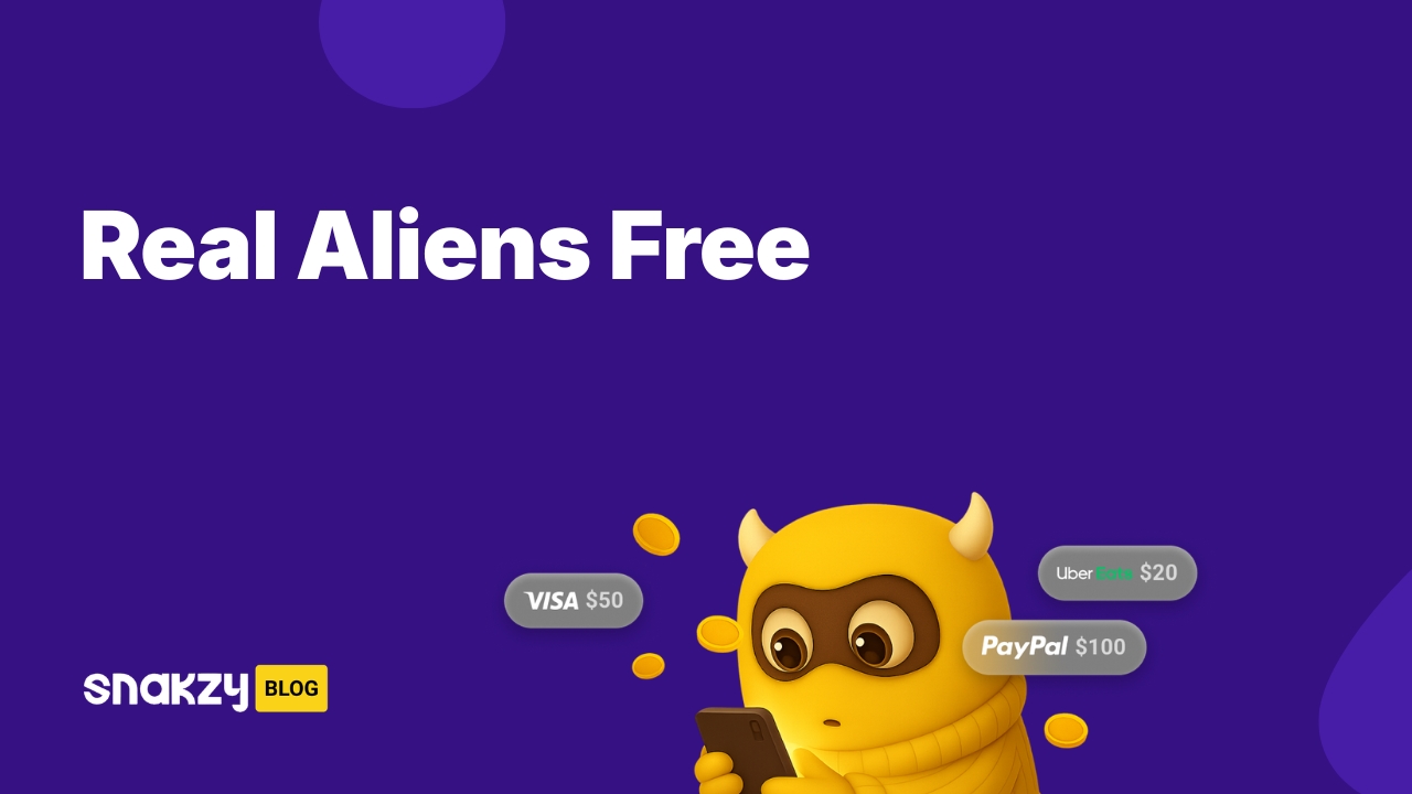 Featured card for getting Real Aliens free on Android through the Snakzy app.