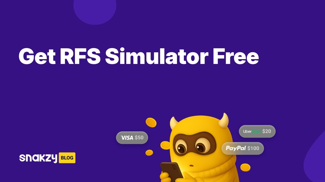 Featured image card showing how to get RFS Real Flight Simulator free on Android with Snakzy rewards.