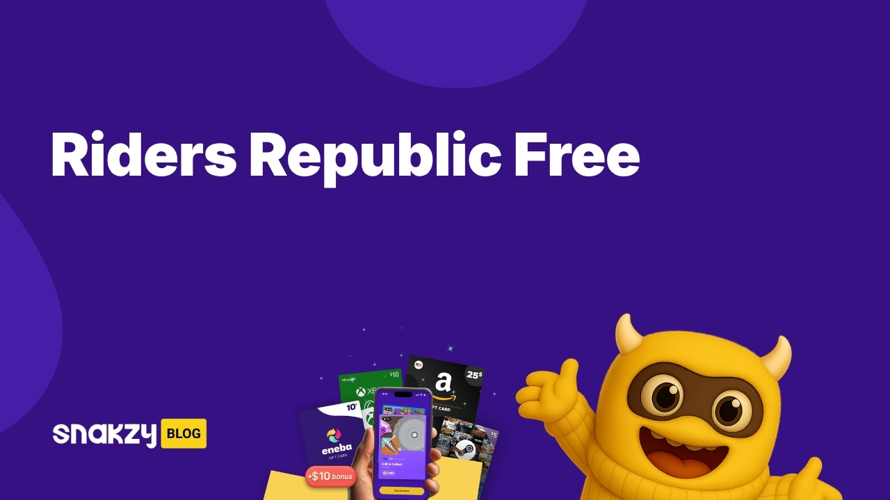 Featured image card for the Snakzy guide on how to get Riders Republic free on Steam using earned gift cards.