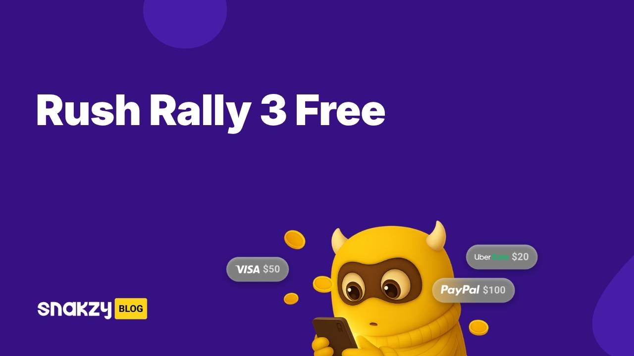 Featured image card for getting Rush Rally 3 APK on Android free through Snakzy rewards.
