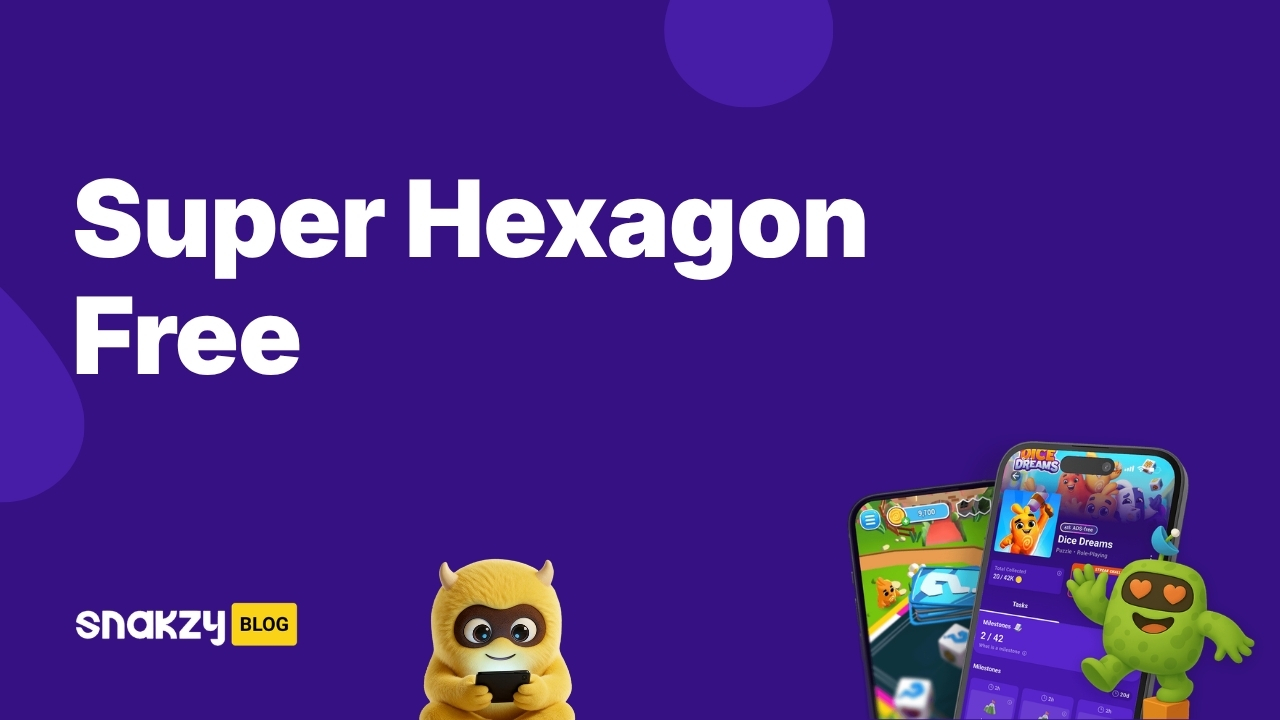 Featured image card for getting the Super Hexagon APK safely through a Google Play gift card earned in Snakzy.