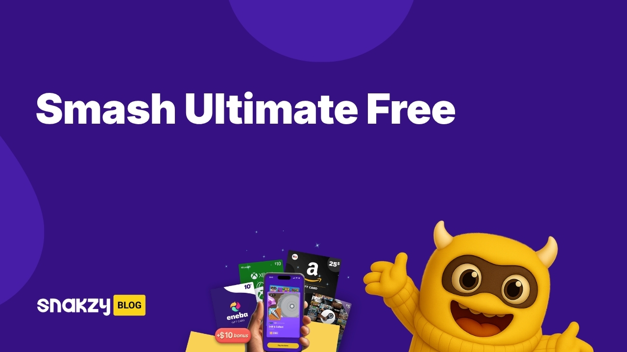 Featured card for getting Super Smash Bros. Ultimate free using a Nintendo eShop gift card earned through Snakzy.