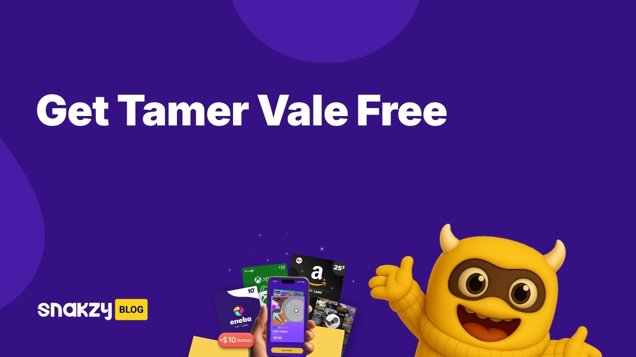 Featured card for the Tamer Vale Steam guide on Snakzy showing how to earn a Steam gift card to buy the game.