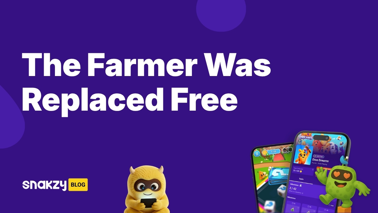 Featured image card for the Farmer Was Replaced free guide on Snakzy showing how to earn a Steam gift card.