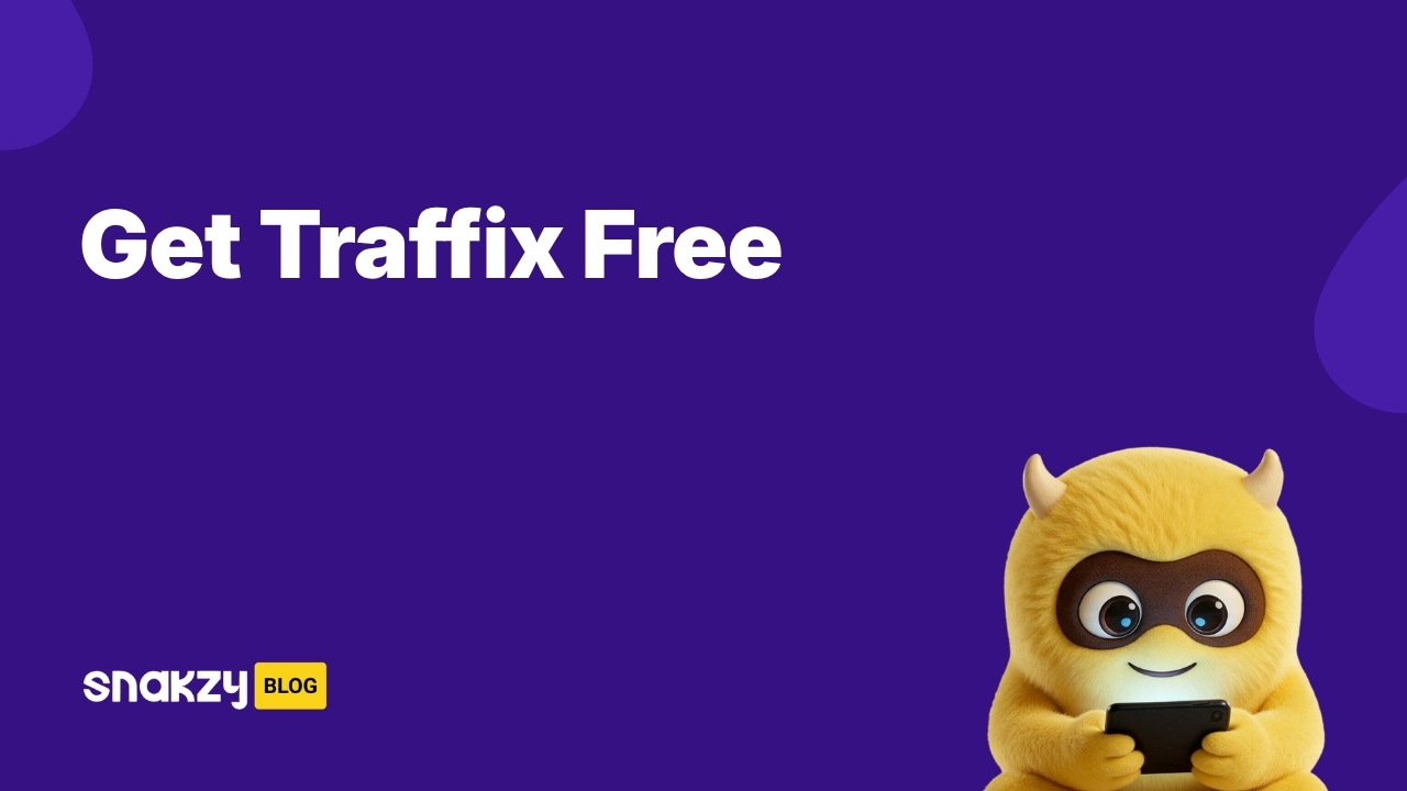 Featured image card showing how to get the Traffix APK safely on Android through Snakzy rewards.