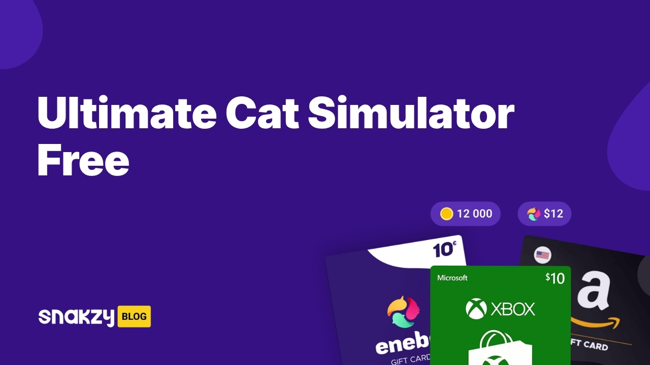 Featured card showing how to get Ultimate Cat Simulator free on Android using Snakzy rewards.