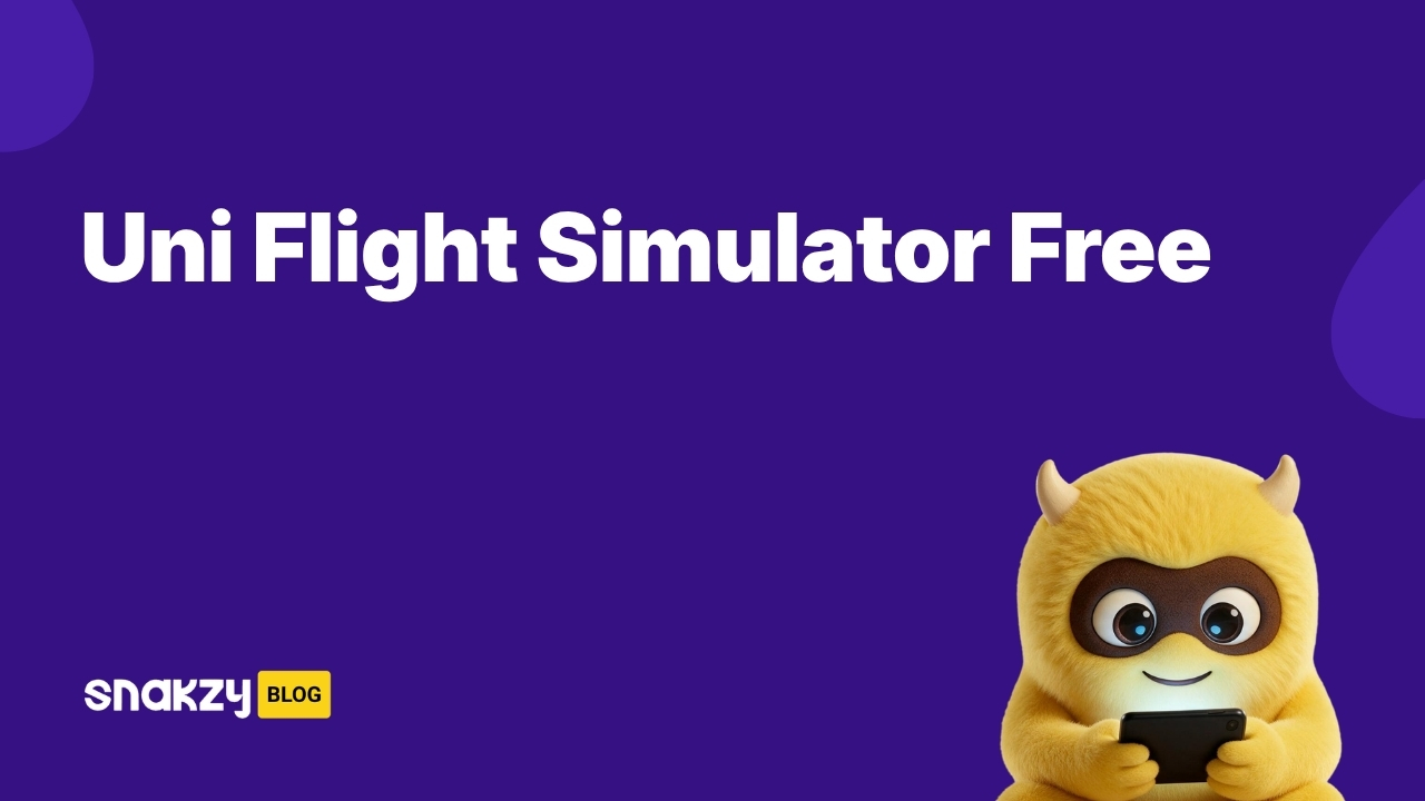 Featured card showing how to get Uni Flight Simulator free on Android using Snakzy rewards.