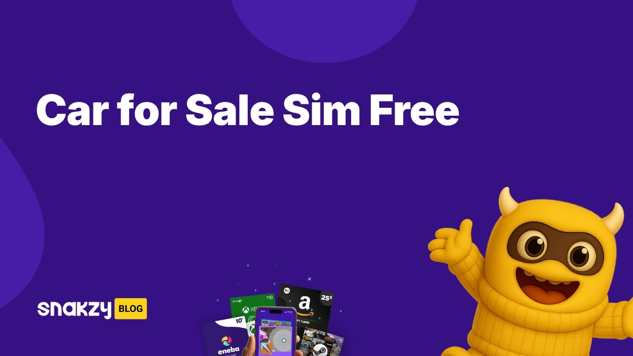 Featured card showing how to get Car for Sale Simulator 2023 free using Snakzy rewards.
