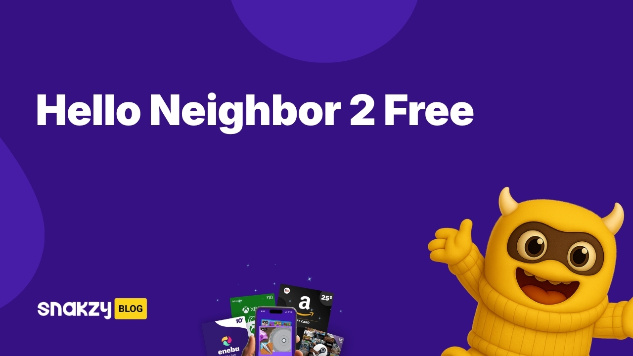 Featured image card for earning Hello Neighbor 2 free on Steam using a Snakzy gift card reward.