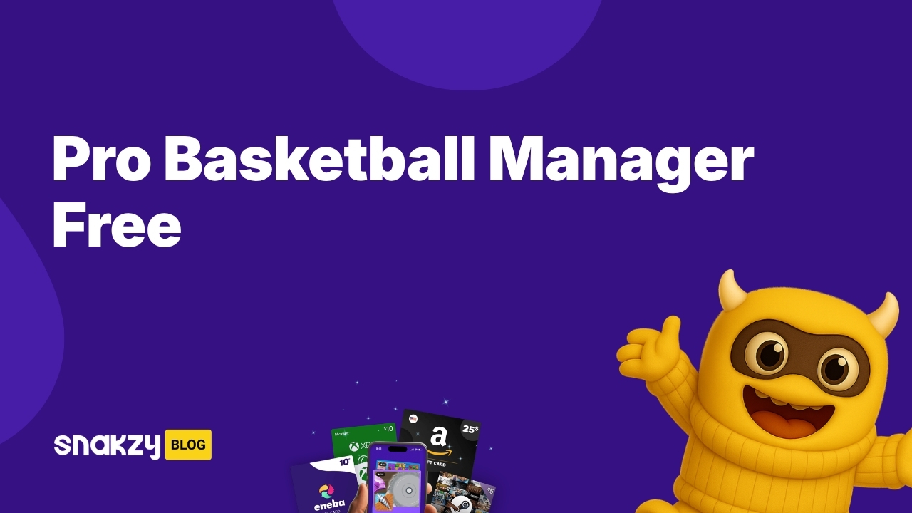 Featured card for getting Pro Basketball Manager 2026 free on Steam through Snakzy rewards.