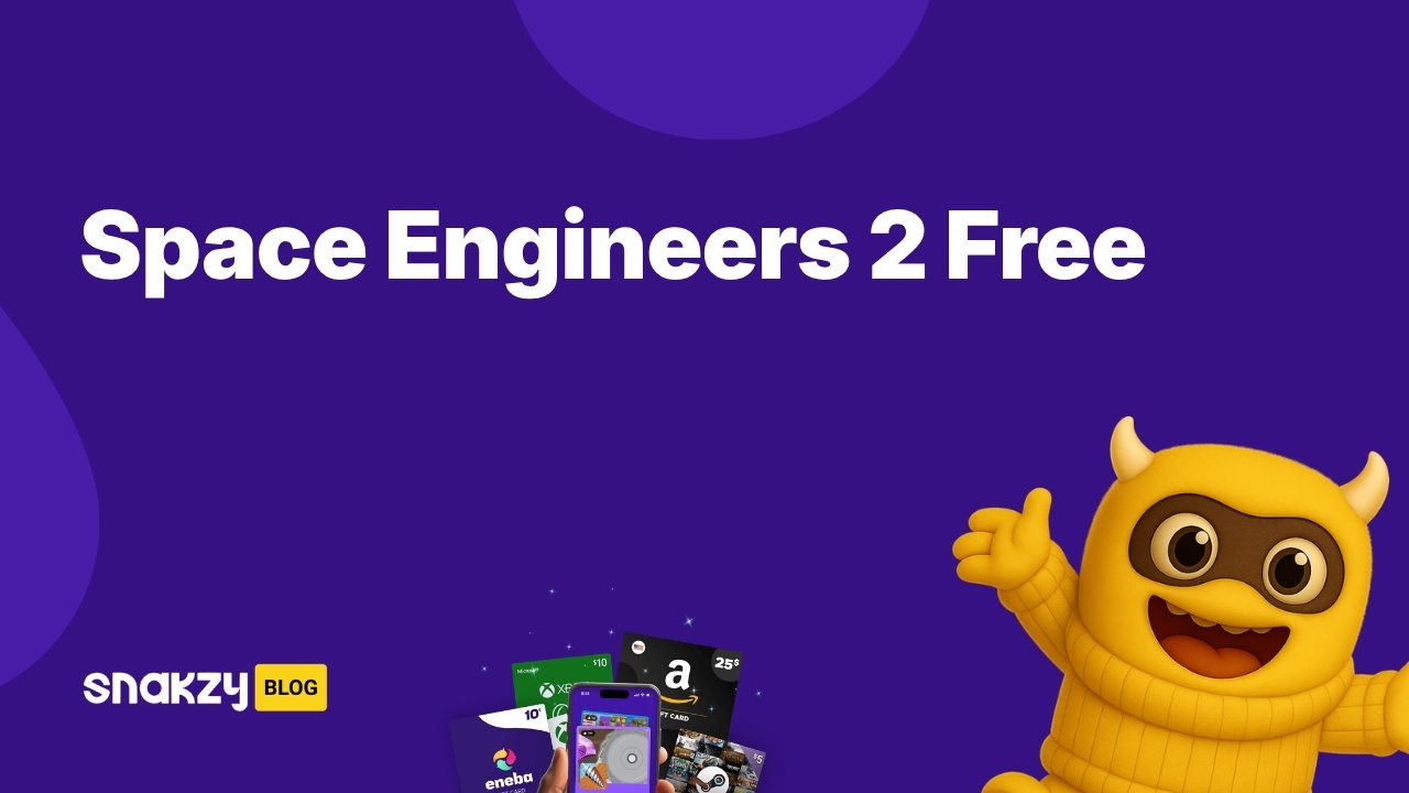 Featured card showing how to earn a Space Engineers 2 key free using Snakzy Steam gift cards.