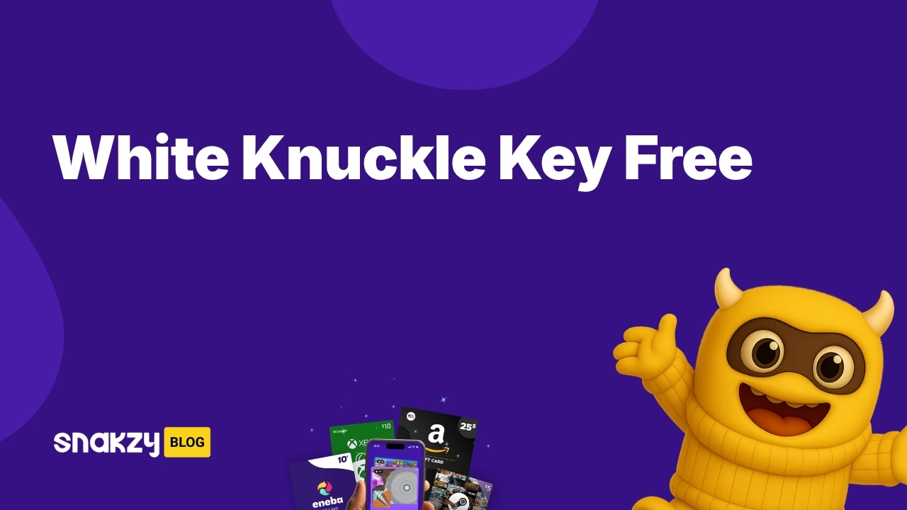Promotional card showing how to get a White Knuckle key free using a Steam gift card earned on Snakzy.